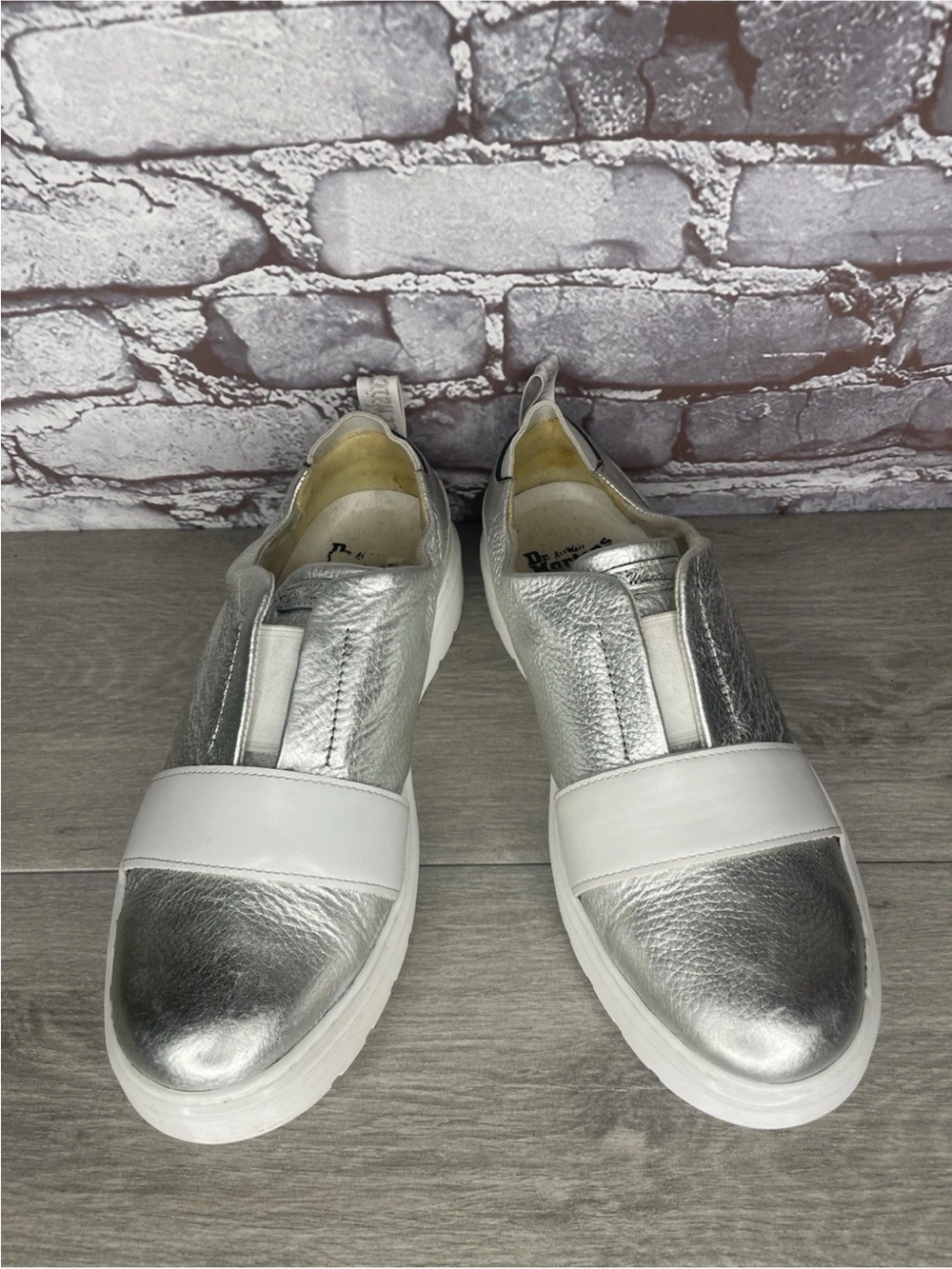 Dr. Martens Lylah Silver Leather White Slip On Sneakers Women’s Sz 11M US/43EU